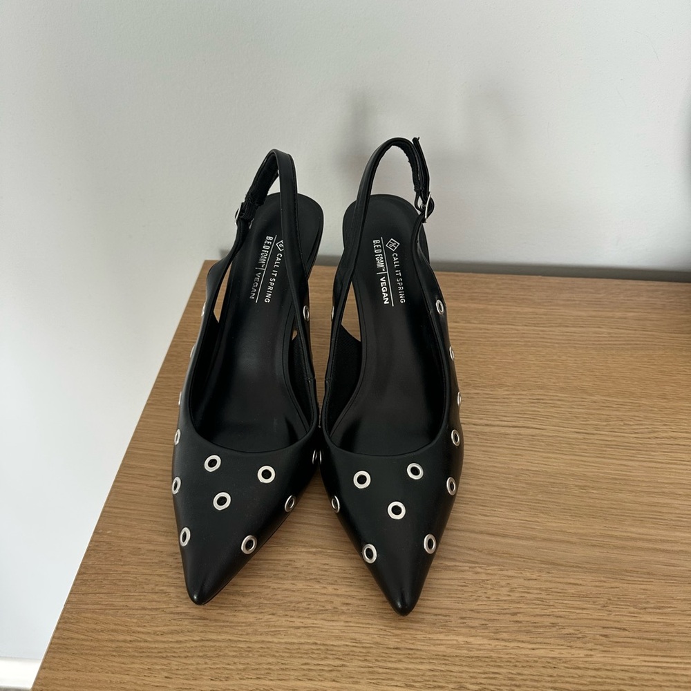 Call It Spring Black Slingback Heels with Grommet Design